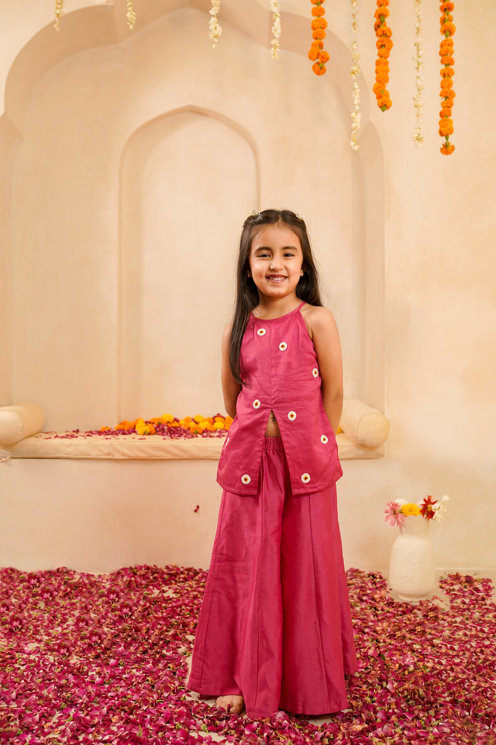 FULWARI FRONT SLIT HALTER NECK PALAZZO SET