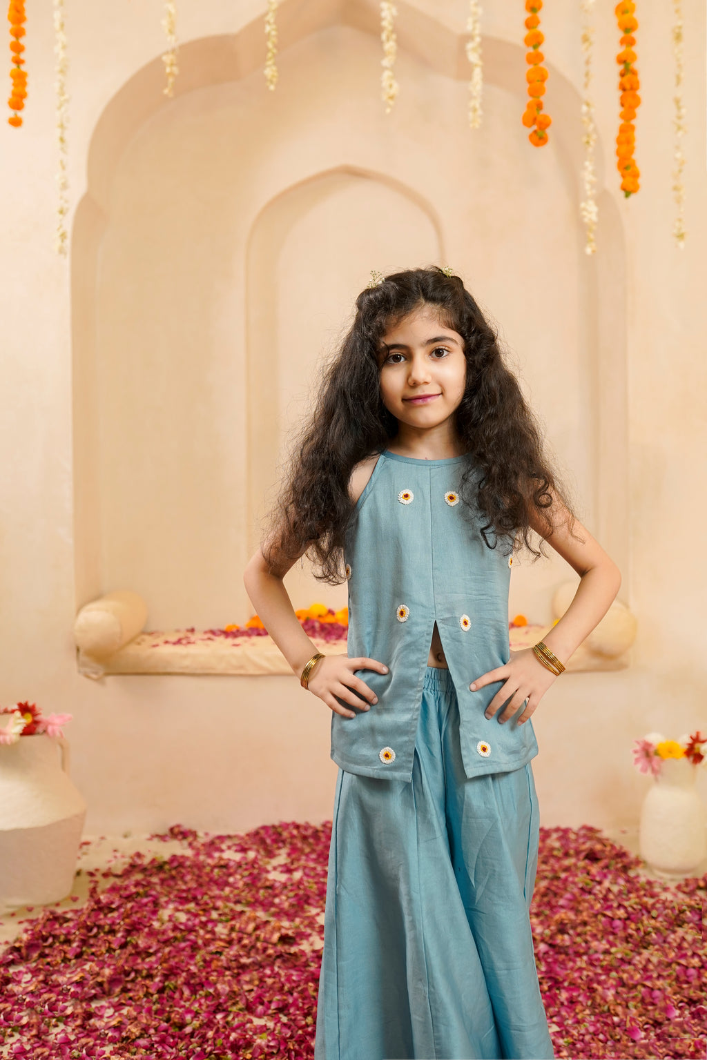 FULWARI FRONT SLIT HALTER NECK PALAZZO SET