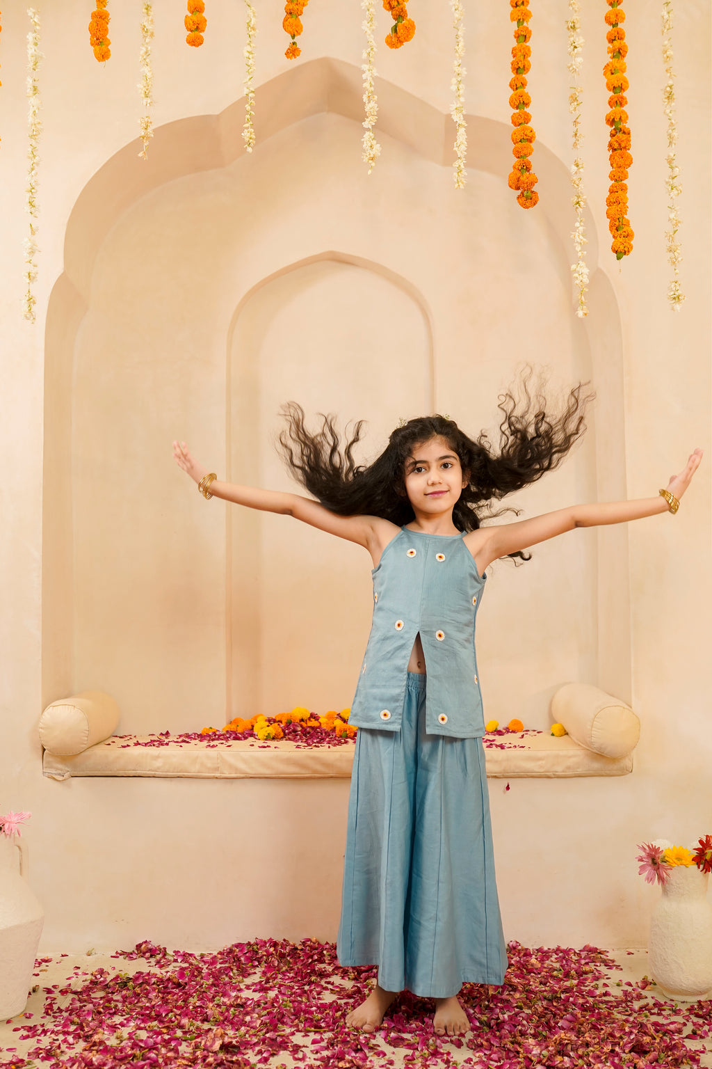 FULWARI FRONT SLIT HALTER NECK PALAZZO SET