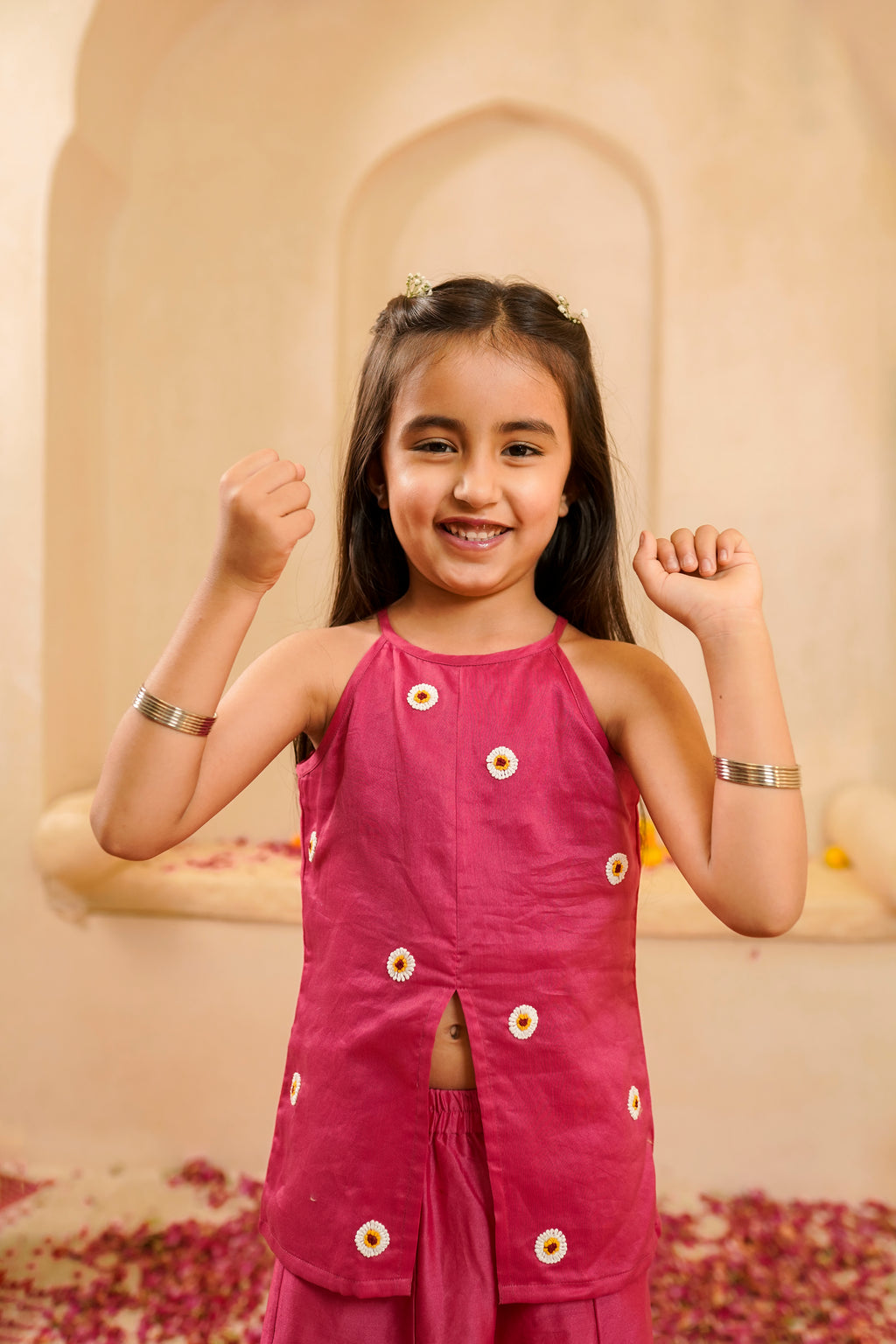 FULWARI FRONT SLIT HALTER NECK PALAZZO SET