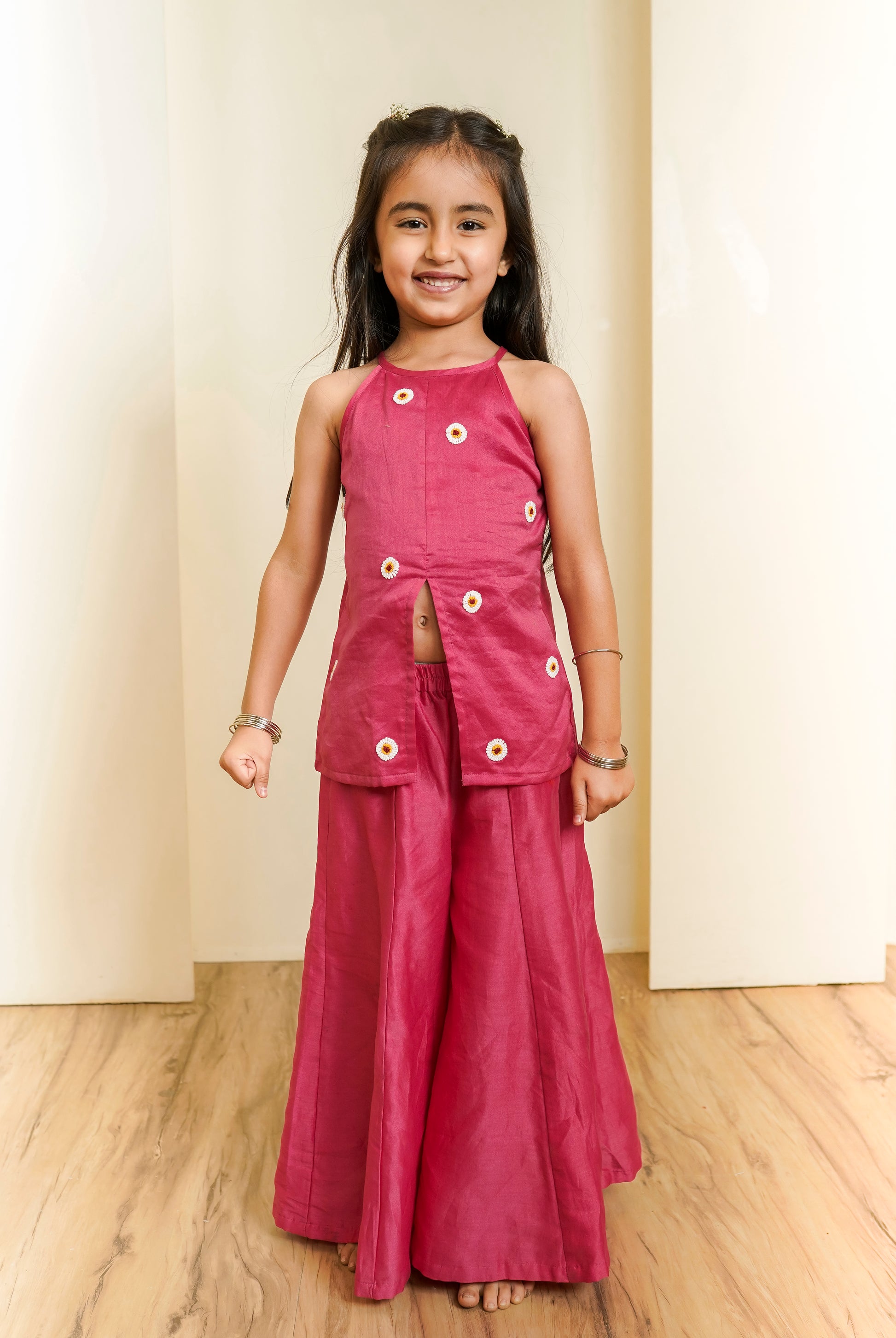 FULWARI FRONT SLIT HALTER NECK PALAZZO SET